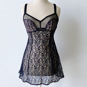 VINTAGE Victoria’s Secret Lace Babydoll Panty Set - Black & Pale Pink